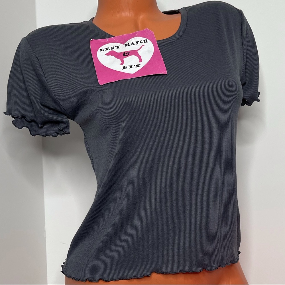 Victoria’s Secret PINK XS Logo Ruffles Cropped T-shirt Crewneck Ribbed